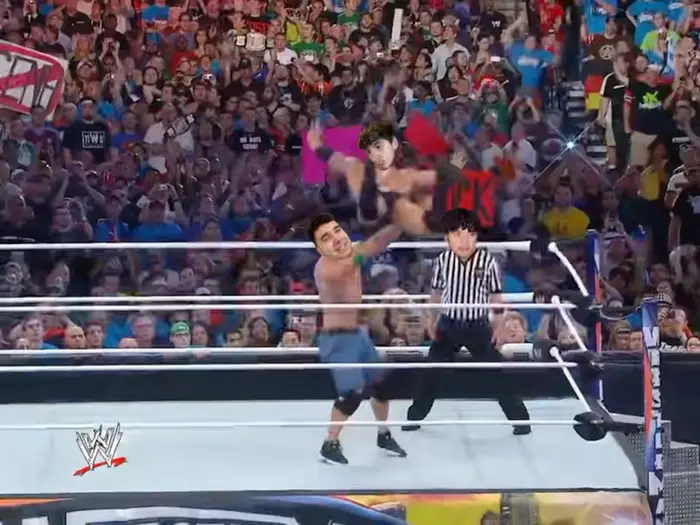 WWE Wrestlemania - The Rock vs John Cena meme | image tagged in memes | made with Piñata Farms meme generator