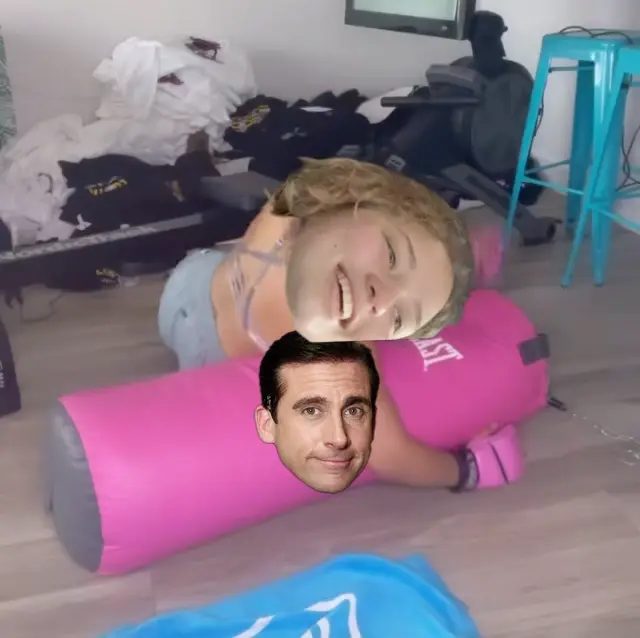 woman fights with punching bag meme | image tagged in memes | made with Piñata Farms meme generator