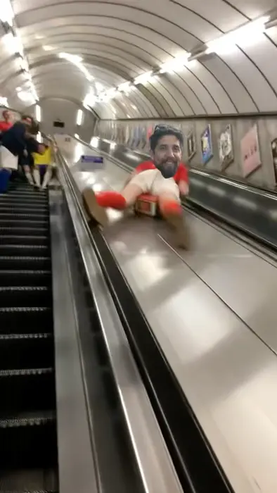 Unsuccessful subway escalator descent meme | image tagged in memes | made with Piñata Farms meme generator