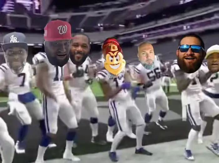 american football team celebrating meme | image tagged in memes | made with Piñata Farms meme generator