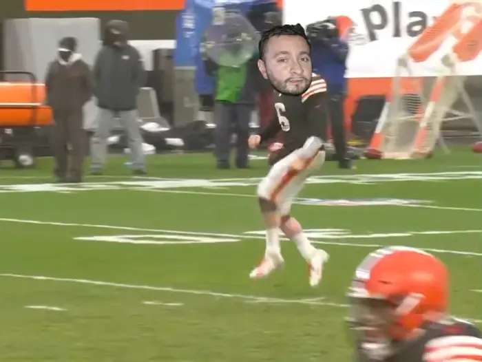 Baker Mayfield' Baby steps meme | image tagged in memes | made with Piñata Farms meme generator