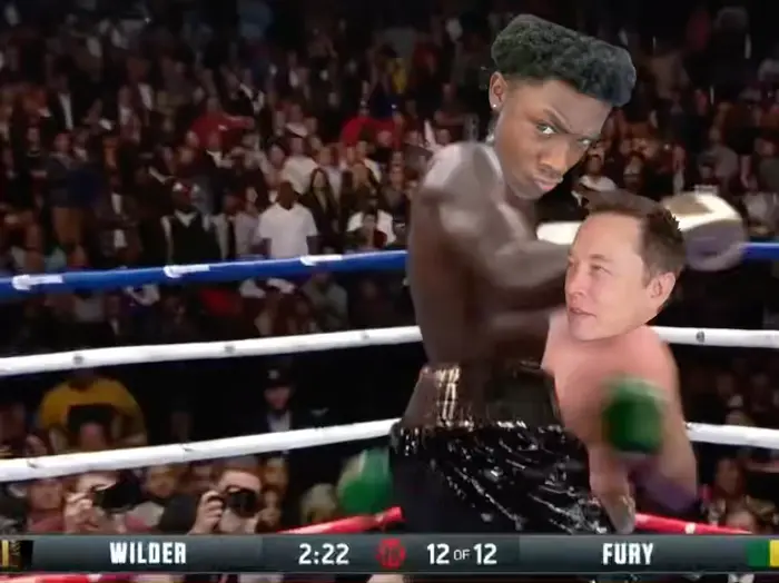Deontay Wilder Knocks Down Tyson Fury in Round 12 meme | image tagged in memes | made with Piñata Farms meme generator