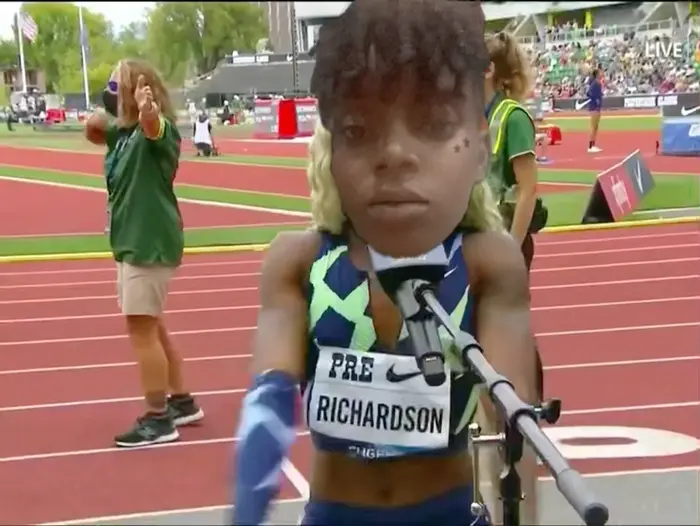 Sha’carri Richardson Post Race Intereview meme | image tagged in memes | made with Piñata Farms meme generator