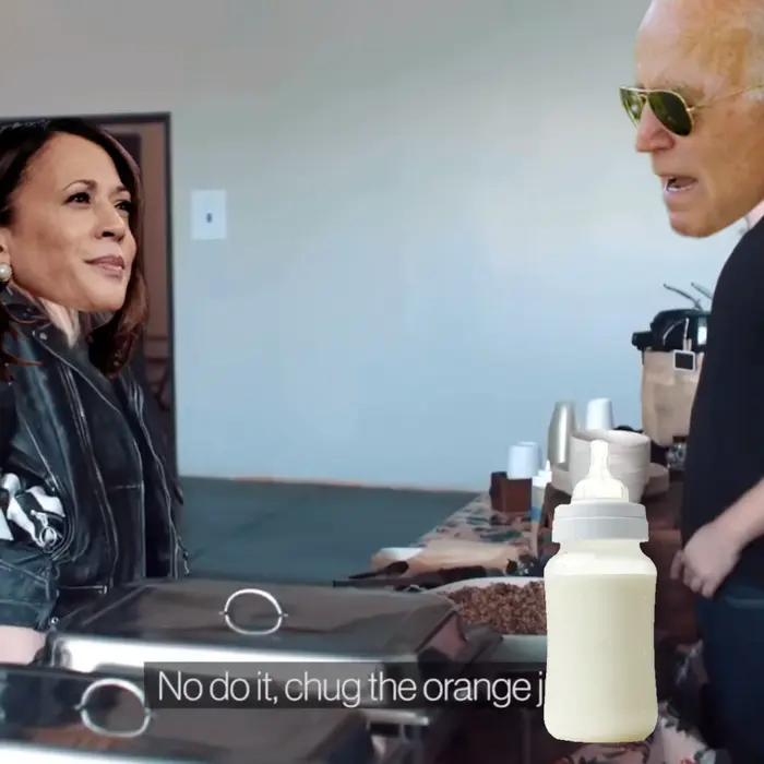 Chloe Moretz: "Chug the orange juice!" meme | image tagged in memes | made with Piñata Farms meme generator