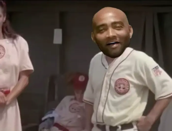 A League of Their Own - There's No Crying In Baseball Scene meme | image tagged in memes | made with Piñata Farms meme generator