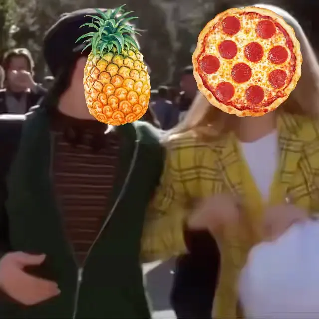 Get off of me meme | polarizing question... does pineapple belong on pizza?? | image tagged in memes | made with Piñata Farms meme generator