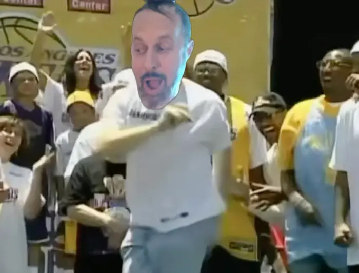 man dances on the stage with Lakers meme | image tagged in memes | made with Piñata Farms meme generator