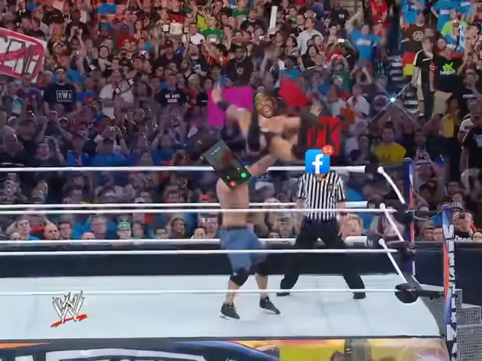WWE Wrestlemania - The Rock vs John Cena meme | image tagged in memes | made with Piñata Farms meme generator