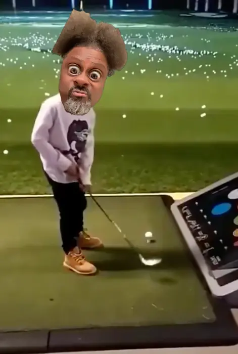 little boy playing golf simulator meme | image tagged in memes | made with Piñata Farms meme generator