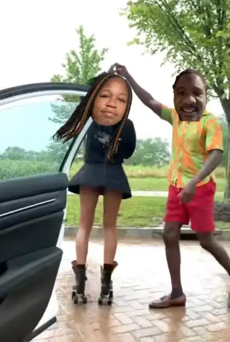 Mufasa and rolerskating girl dance to Love story meme | image tagged in memes | made with Piñata Farms meme generator